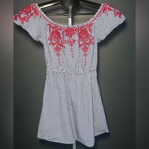 Miami Striped Mini Dress with Red Embroidery